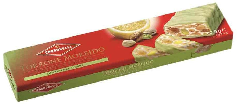 Нуга покрытая лимонной глазурью с цельными орехами миндаля и фисташек